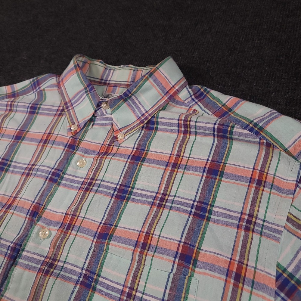 Brooks‎ Brothers Men's Lg Blue Plaid Button Down Short Sleeve Sport Shirt